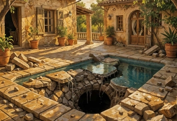 Cracked swimming pool in a cosy villa