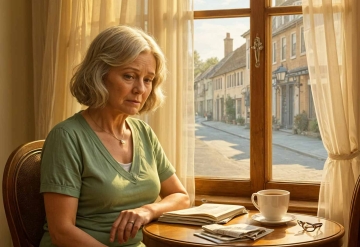 Lady with a cold cup of tea and evidence