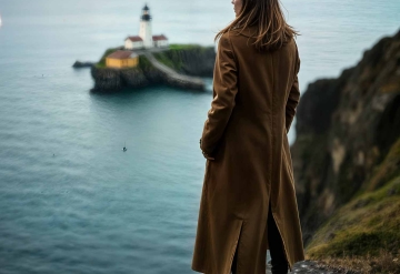 Paula Langford standing on the cliffs looking at the lighthouse