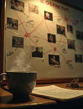 Crime board and coffee